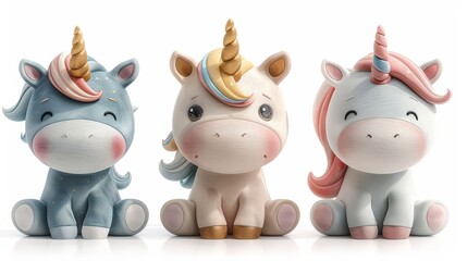 Three Cute Unicorns Sitting Together.