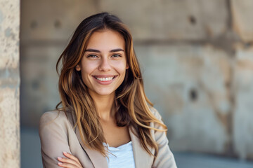 Fototapeta premium Smiling Young Woman Posing Outdoors with a Natural Background