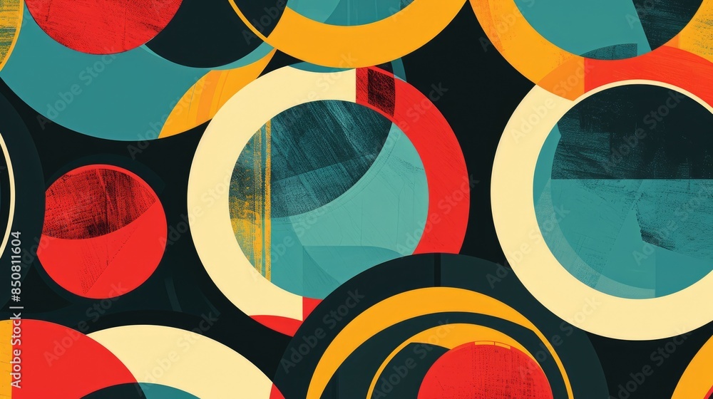 Aufkleber dynamic abstract geometric pattern with overlapping circles and bold colors, creating a lively and e