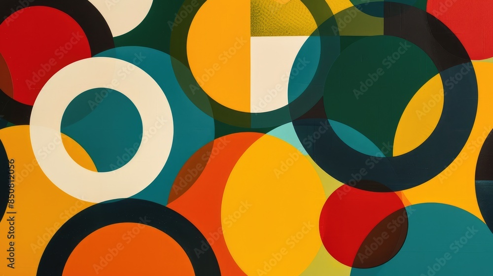 Aufkleber dynamic abstract geometric pattern with overlapping circles and bold colors, creating a lively and e