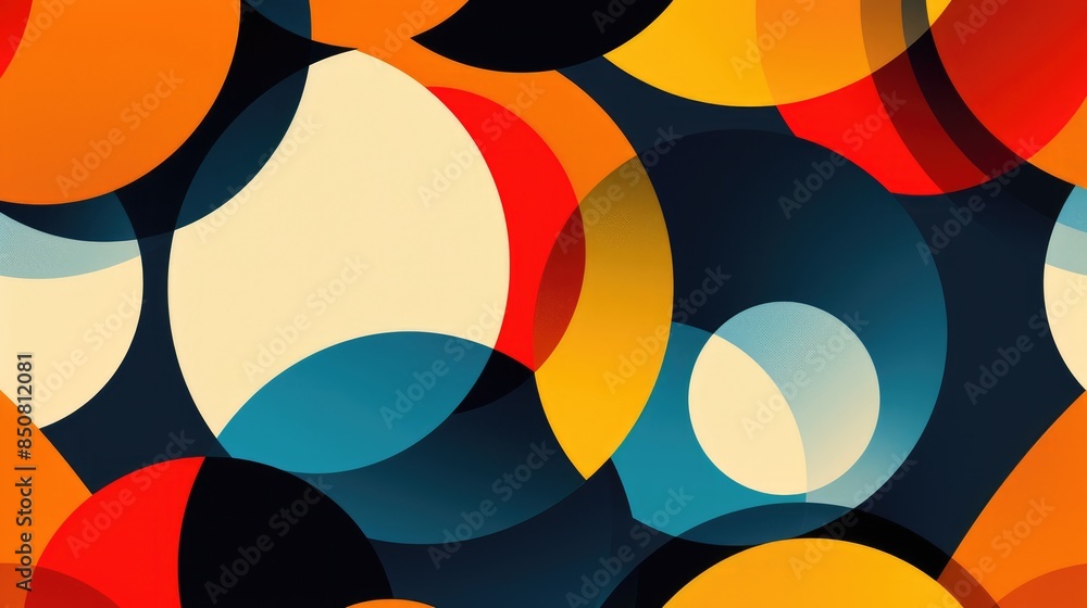 Aufkleber dynamic abstract geometric pattern with overlapping circles and bold colors, creating a lively and e