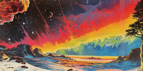 Psychedelic Landscape with Shimmering Auroras Gen AI