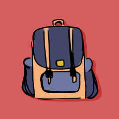 cartoon of backpack isolated on red
