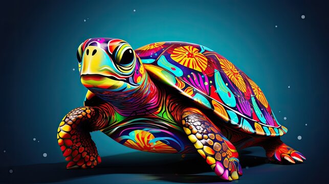 turtle in the style of colorful cartoon