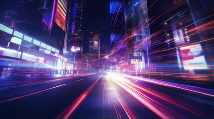 Futuristic Night Cityscape with Light Trails