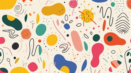 Colorful, uncomplicated line doodles in a seamless pattern, ideal for a chic and playful minimalist design.