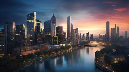 Obraz premium Stunning Urban Skyline at Sunset