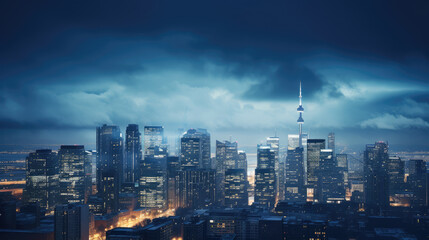 Dramatic Nighttime City Skyline