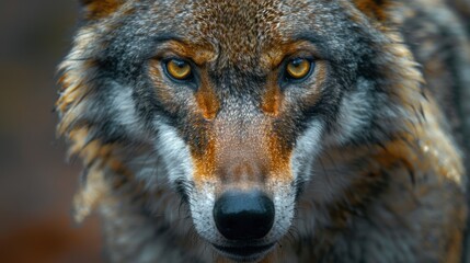 Obraz premium Close-Up Portrait of a Wolf with Intense Eyes
