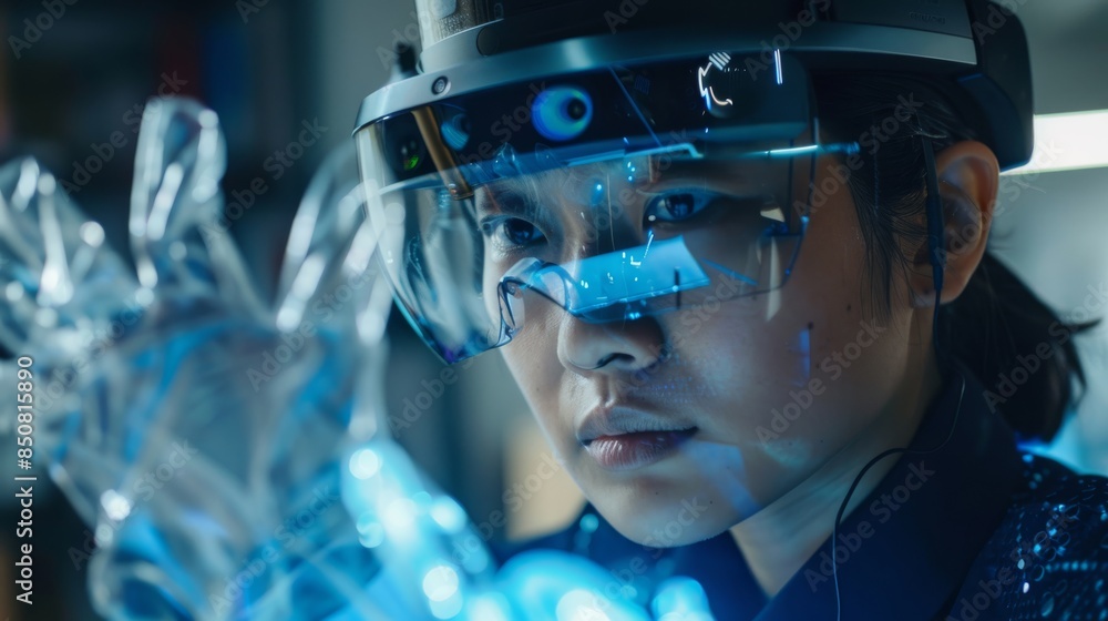 Poster mid-shot: the person using the device, showing concentration and interaction.