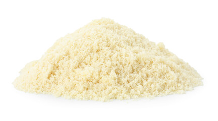 Pile of fresh almond flour isolated on white