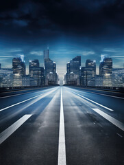 Fototapeta premium Futuristic Cityscape with Empty Road at Night