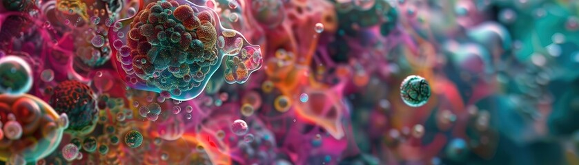 Obraz premium Abstract microbiome art with intricate, colorful patterns