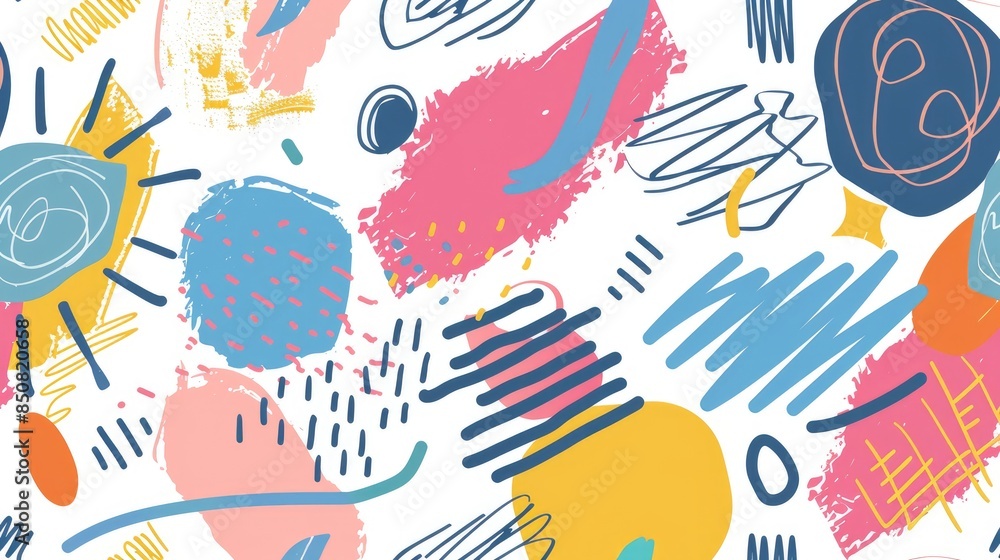 Poster artistic minimalist seamless pattern of colorful line doodles, perfect for an uncomplicated and play