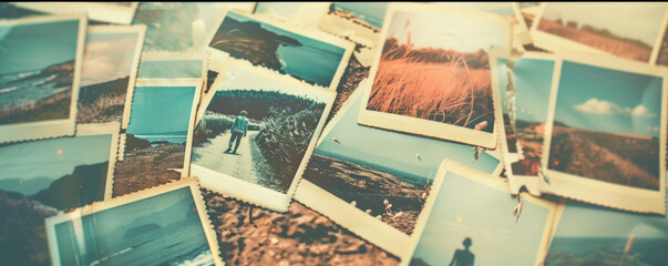 A retro polaroid collage with muted, nostalgic tones.