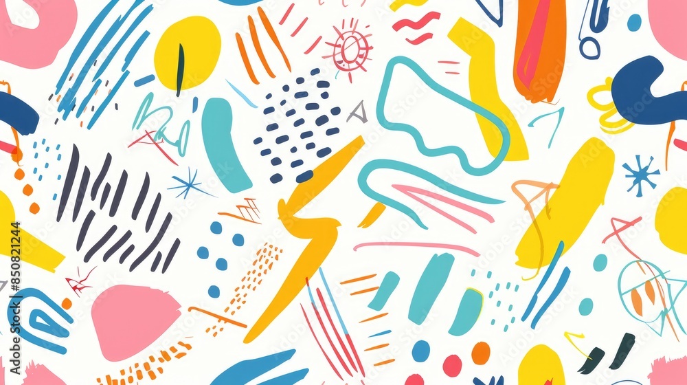 Poster artistic minimalist seamless pattern of colorful line doodles, perfect for an uncomplicated and play