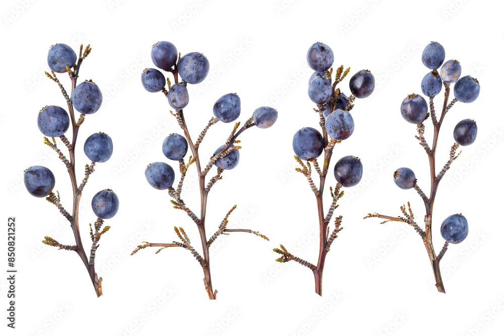 Poster high-resolution image of blueberry branches isolate on transparent background for botanical and culi