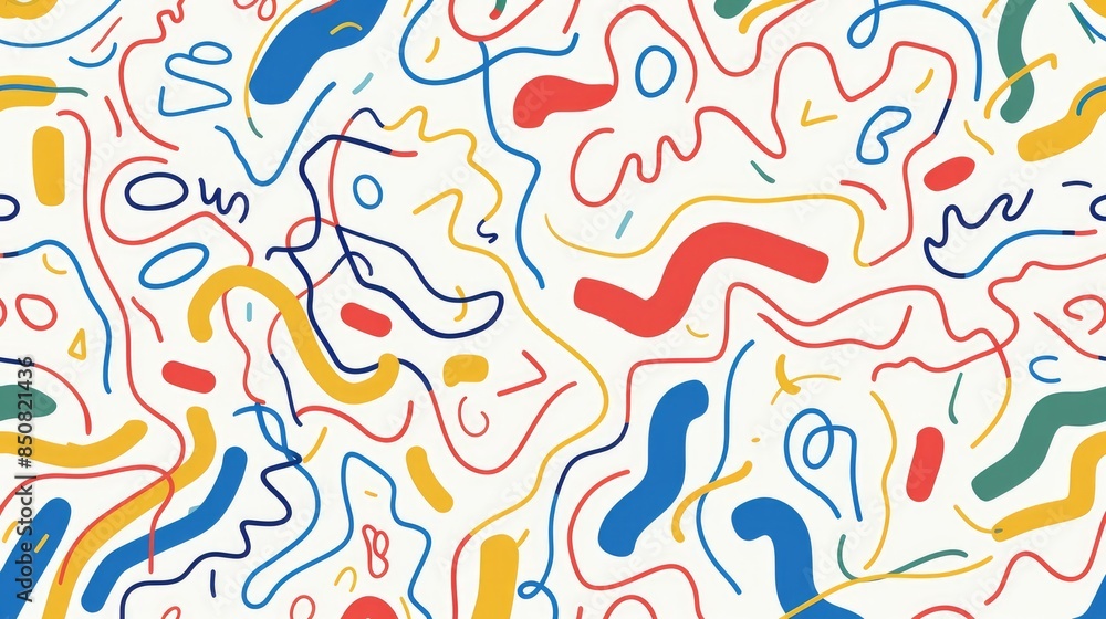 Poster artistic minimalist seamless pattern of colorful line doodles, perfect for an uncomplicated and play