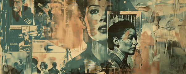 A vintage movie poster collage in faded, muted colors.
