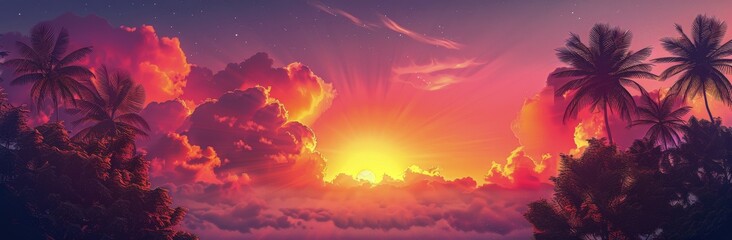 Palm Trees Silhouetted Against a Vibrant Sunset Sky
