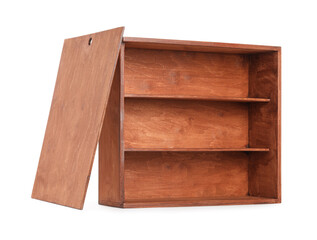 Open wooden wine box isolated on white