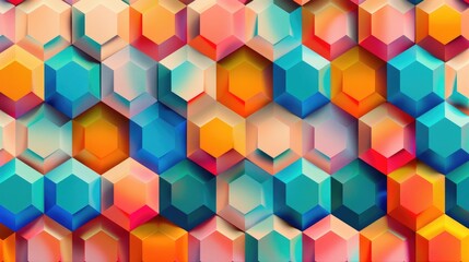 Fototapeta premium Abstract geometric pattern with overlapping hexagons and vibrant colors, creating a dynamic and modern visual.