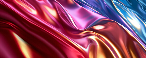 Abstract background with shimmering, metallic surfaces in bold colors.