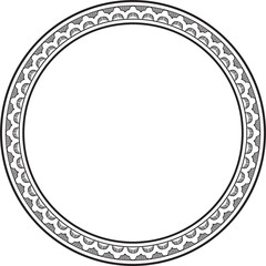 Vector round monochrome black Indian national ornament. Ethnic plant circle, border. Frame, flower ring. Poppies and leaves