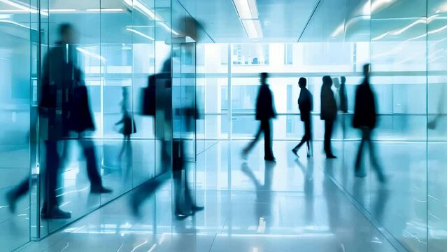 Fast-paced time-lapse of business people walking in an office. Great for corporate, business, and city life themes. Motion blur