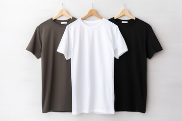 Classic Cotton T-Shirts Displayed on Wooden Hangers