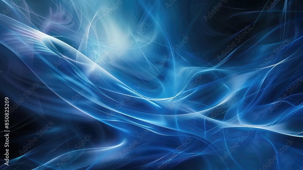 Poster abstract blue background with futuristic lines and curves, designed to accommodate text easily.