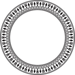 Vector black monochrome round classic greek meander ornament. Pattern, circle of Ancient Greece. Border, frame, ring of the Roman Empire