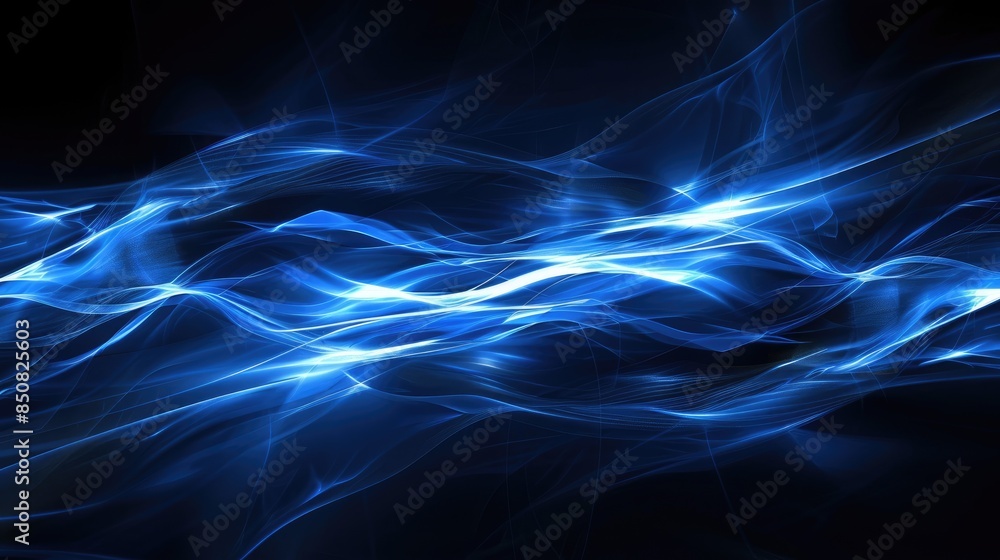 Poster abstract blue background with futuristic lines and curves, designed to accommodate text easily.