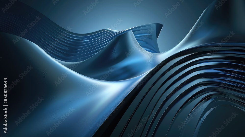 Poster abstract blue background with futuristic lines and curves, designed to accommodate text easily.