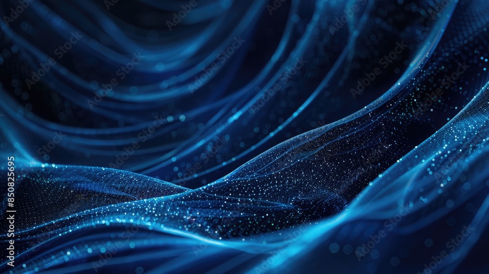 Poster abstract blue background with futuristic lines and curves, designed to accommodate text easily.