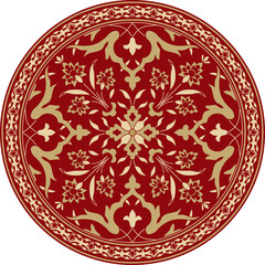Vector gold with red round Turkish ornament. Ottoman circle, ring, frame.