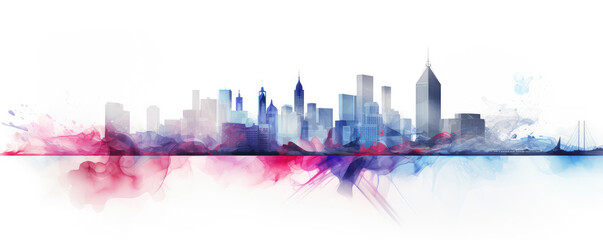 Obraz premium Abstract Watercolor Skyline with Colorful Splashes