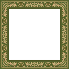 Vector square gold with green border, frame, Pompeii. Rectangle Neopolitan ornament. Art of Ancient Rome. Template for stained glas
