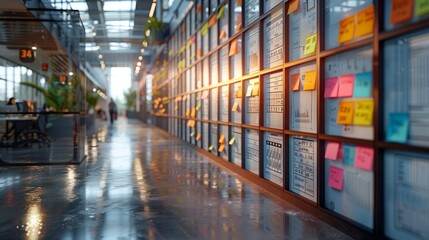 Fototapeta premium Modern Office Corridor with Colorful Sticky Notes