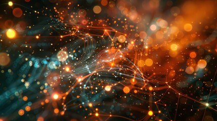 Obraz premium Abstract Orange and Blue Network with Glittering Lights