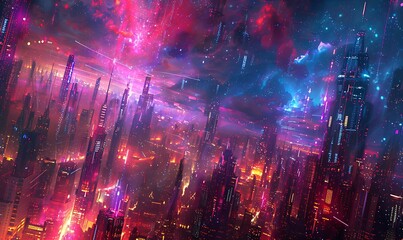 Fototapeta premium Neon Dreamscape Interwoven Technological Realms