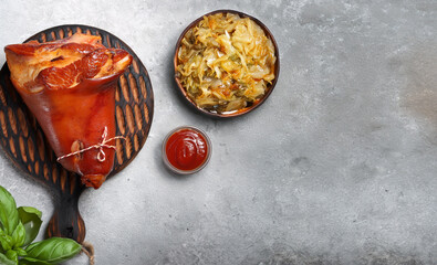 baked pork knuckle with mustard and cabbage