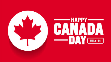 1 July is Happy Canada Day background template with Canada flag maple leaf. Holiday concept. use to background, banner, placard, card, and poster design. celebrating Canada independence day banner.