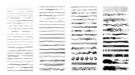 Set of hand drawn ink lines, isolated sketch strokes, sketch underlines. Vector grunge brushes. Ink art brushes are added to the brush panel.	

