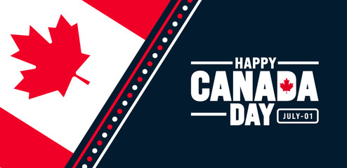 1 July is Happy Canada Day background template with Canada flag maple leaf. Holiday concept. use to background, banner, placard, card, and poster design. celebrating Canada independence day banner.