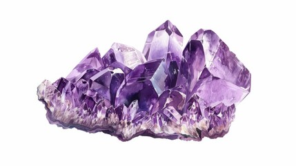 Fototapeta premium amethyst purple mineral specimen on white background vintage scientific illustration style