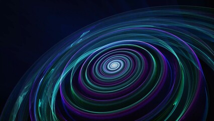Dark blue, purple, green ellipses rotating around a midpoint. Artificial abstract colorful tunnel. A rotating, moving unknown spiral-shaped object. 