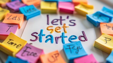 Fototapeta premium Let's Get Started - Colorful Sticky Notes and Message