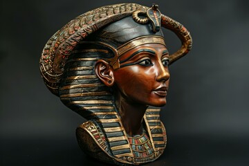 Detailed replica of egyptian pharaoh headgear in profile view, intricate art