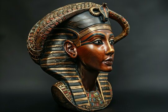 Detailed replica of egyptian pharaoh headgear in profile view, intricate art